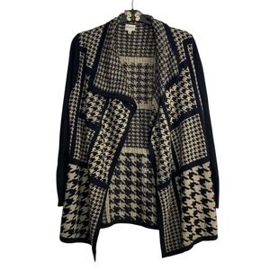 SIONI Studio Cardigan Sweater Size M Houndstooth Black Beige‎ Wool Cashmere